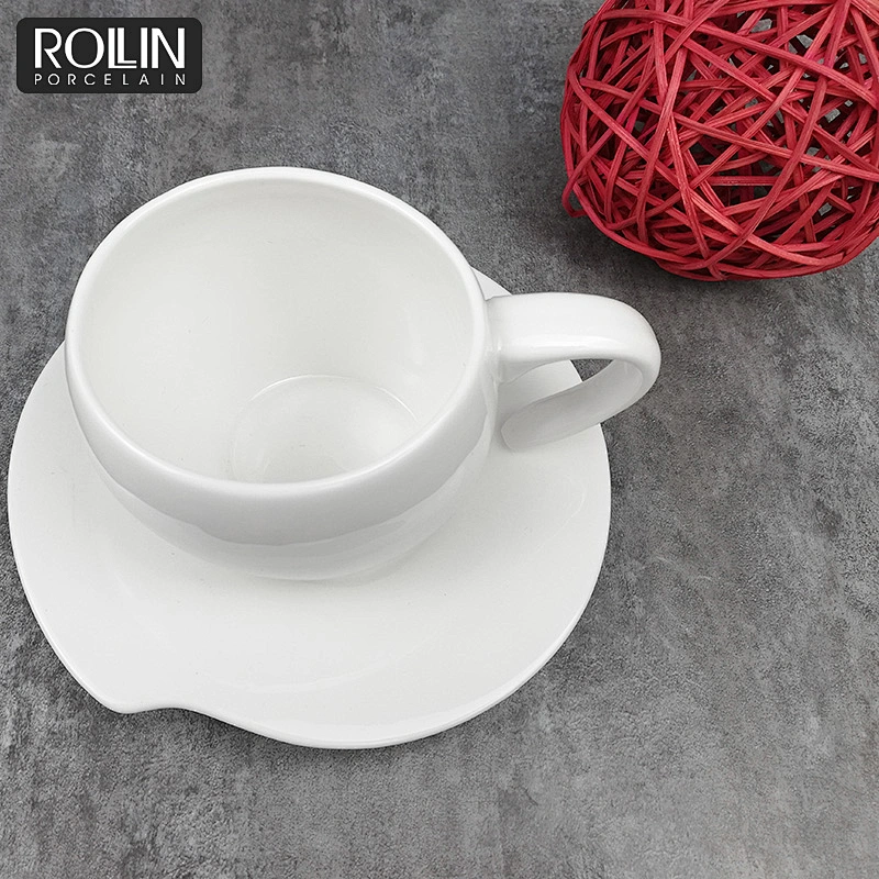 Special Design Chaozhou Cheap Peach Shape Coffee Mug Porcelain Ceramic Coffee Cup Saucer