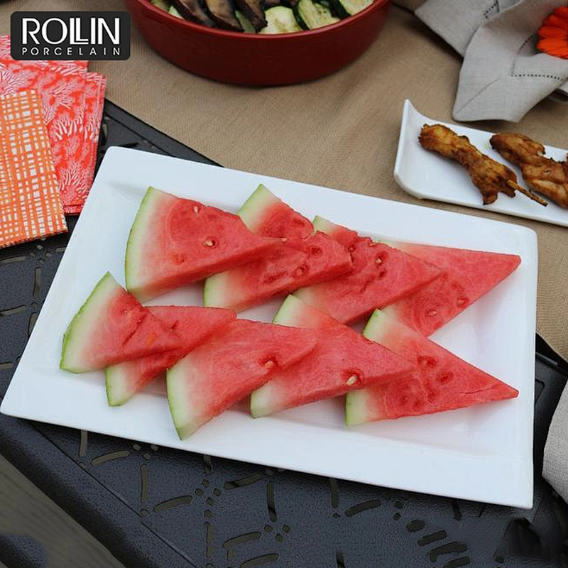 Porcelain rectangular white porcelain salad plate for Hotel and Restaurant