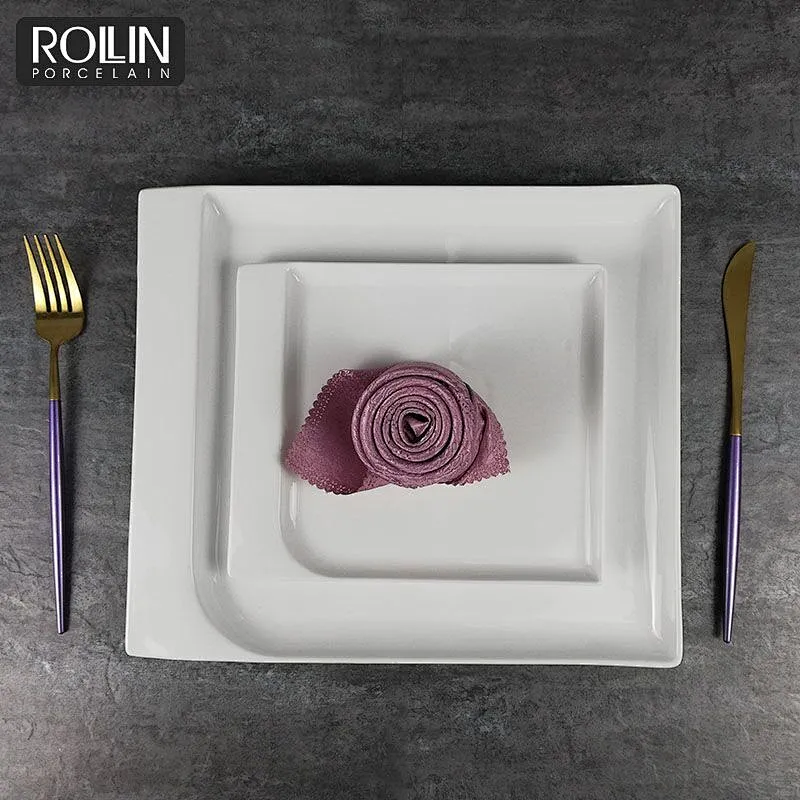 wholesale cheap porcelain square plate for daily use banquet hotel ceramic plate for hotel