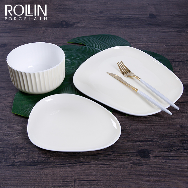 Hotel restaurant used color glazed banquet wedding dinner plate set ceramic porcelain color dinnerware