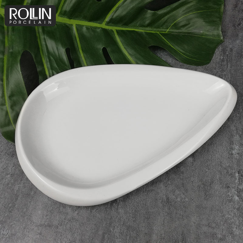 High quality porcelain restaurant plates melon seed shape food flat dinner plate white