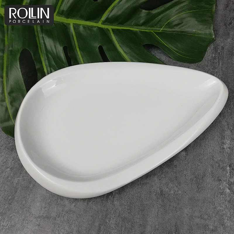 High quality porcelain restaurant plates melon seed shape food flat dinner plate white