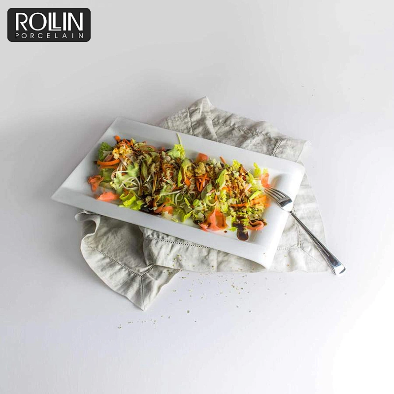 Porcelain rectangular white porcelain salad plate for Hotel and Restaurant