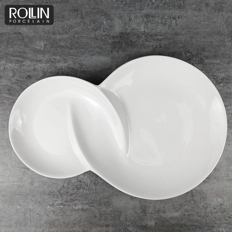 High quality 8  shape unique design custom hotel display plate serviceable porcelain  plates