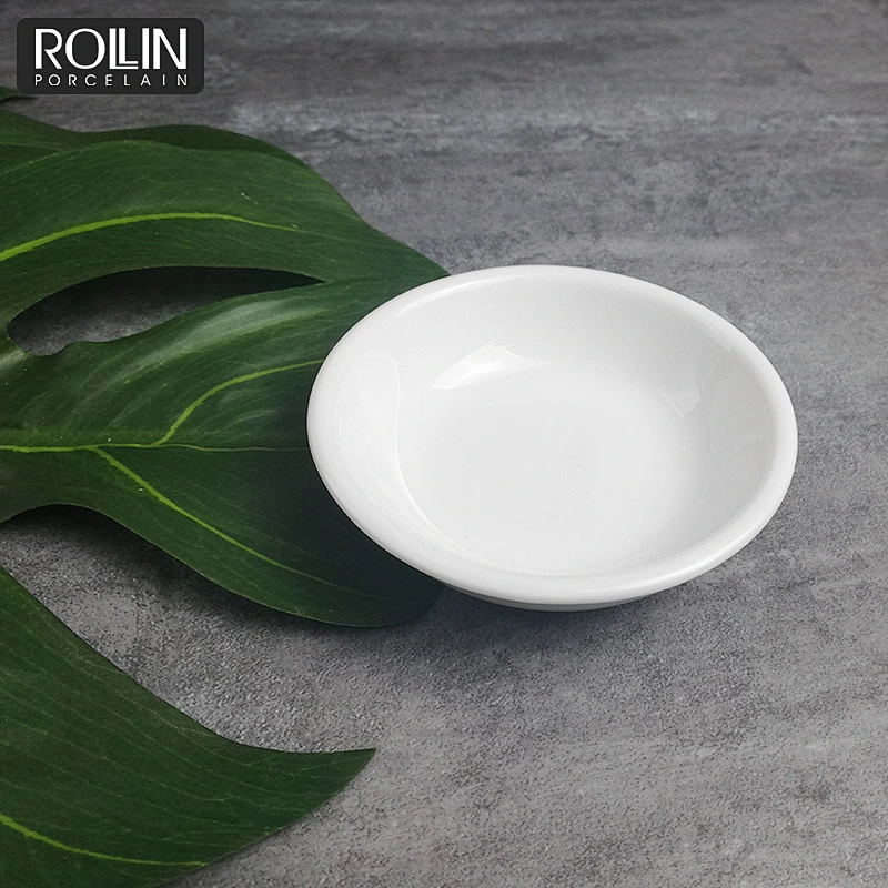 Hotel Restaurant Ceramic Porcelain Fine Bone China Small Round Thick Dinner Plates Sauce Dishes