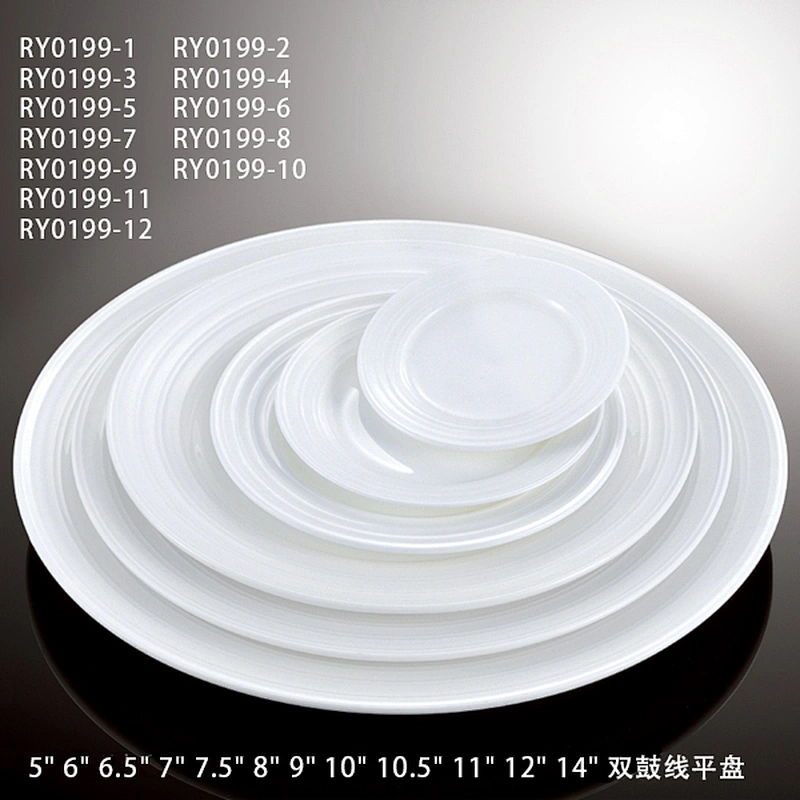 Best-selling double line series western style white porcelain ceramic beefsteak round dinner plate
