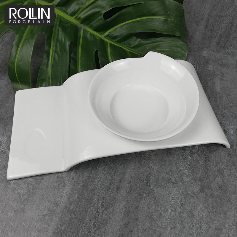 High quality porcelain restaurant dinnerware decorative porcelain soup plate with tray