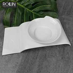 High quality porcelain restaurant dinnerware decorative porcelain soup plate with tray