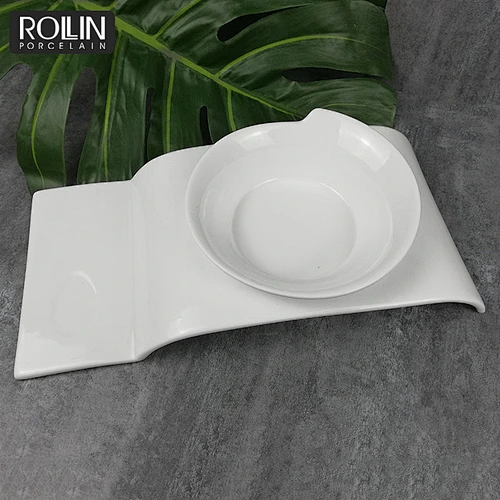 High quality porcelain restaurant dinnerware decorative porcelain soup plate with tray