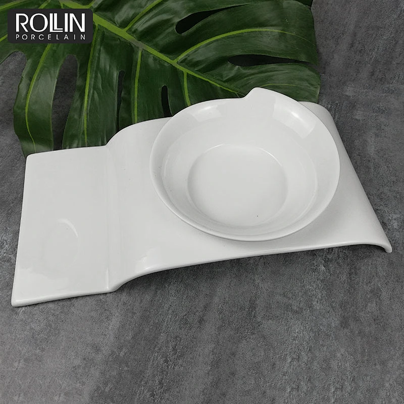 High quality porcelain restaurant dinnerware decorative porcelain soup plate with tray