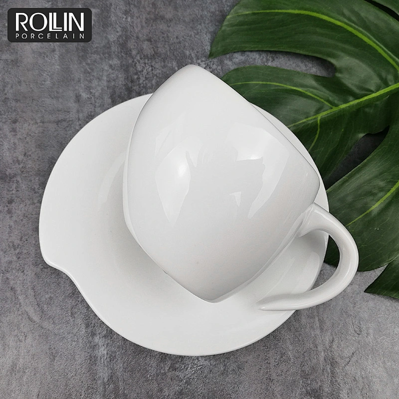 Special Design Chaozhou Cheap Peach Shape Coffee Mug Porcelain Ceramic Coffee Cup Saucer