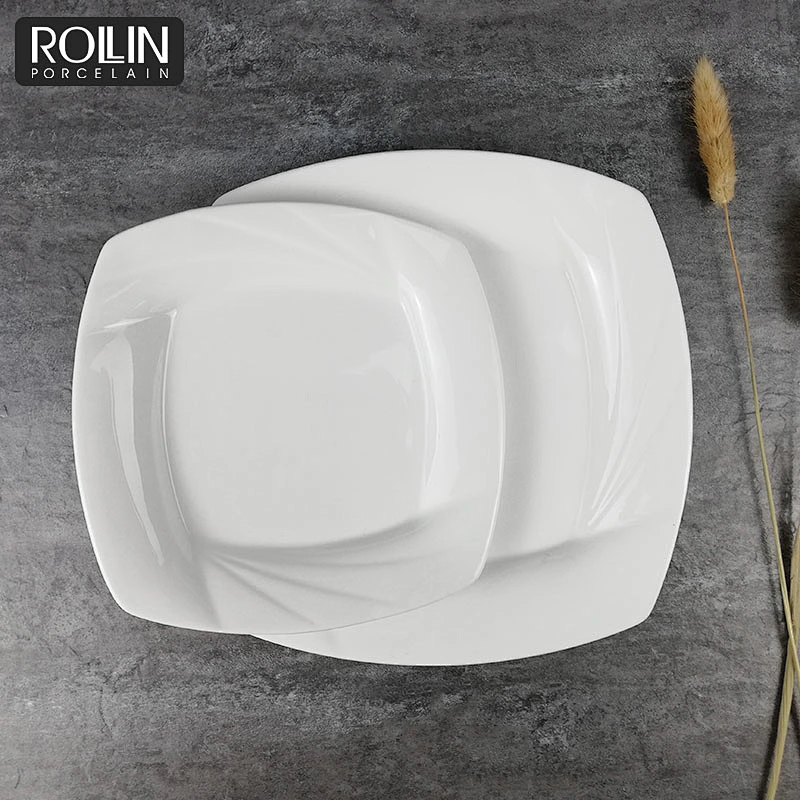 Wholesale custom size white porcelain square decorative dessert china plate square