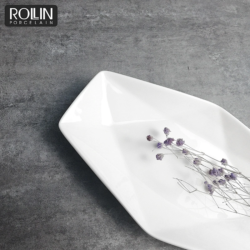 Hot sale hotel & restaurant  white porcelain Plate  8'' rectangle snack plates
