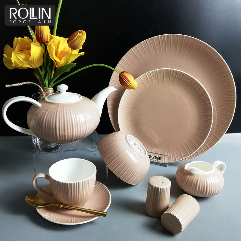 High Quality Tableware  Bone China  Pink Glazed Dinnerware for Restaurants &Hotels