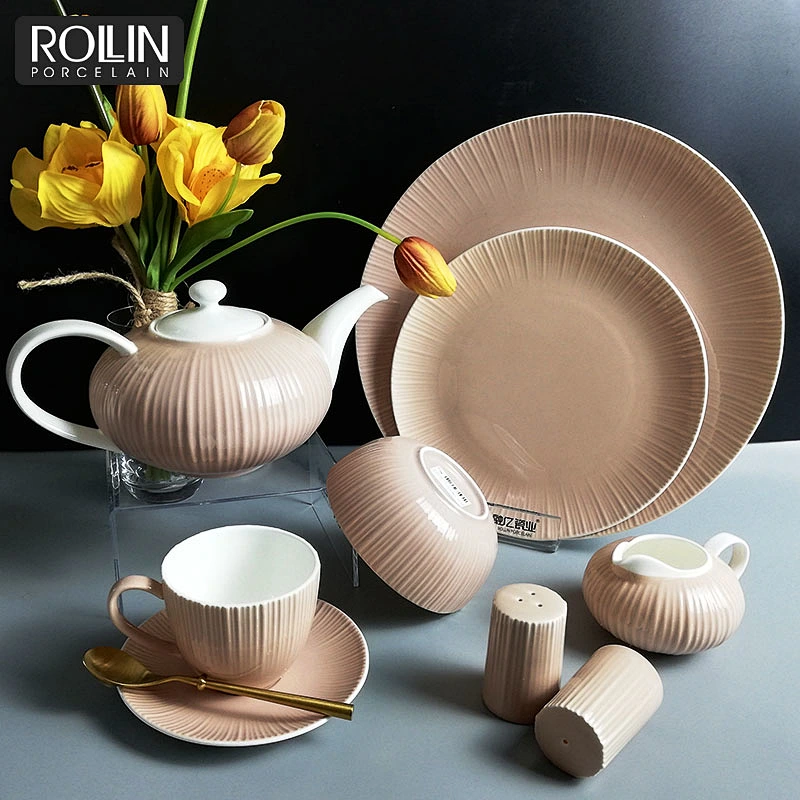 High Quality Tableware  Bone China  Pink Glazed Dinnerware for Restaurants &Hotels