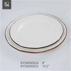 OEM/ODM  round coloured glaze coffee color edge porcelain ceramic plate for restaurant
