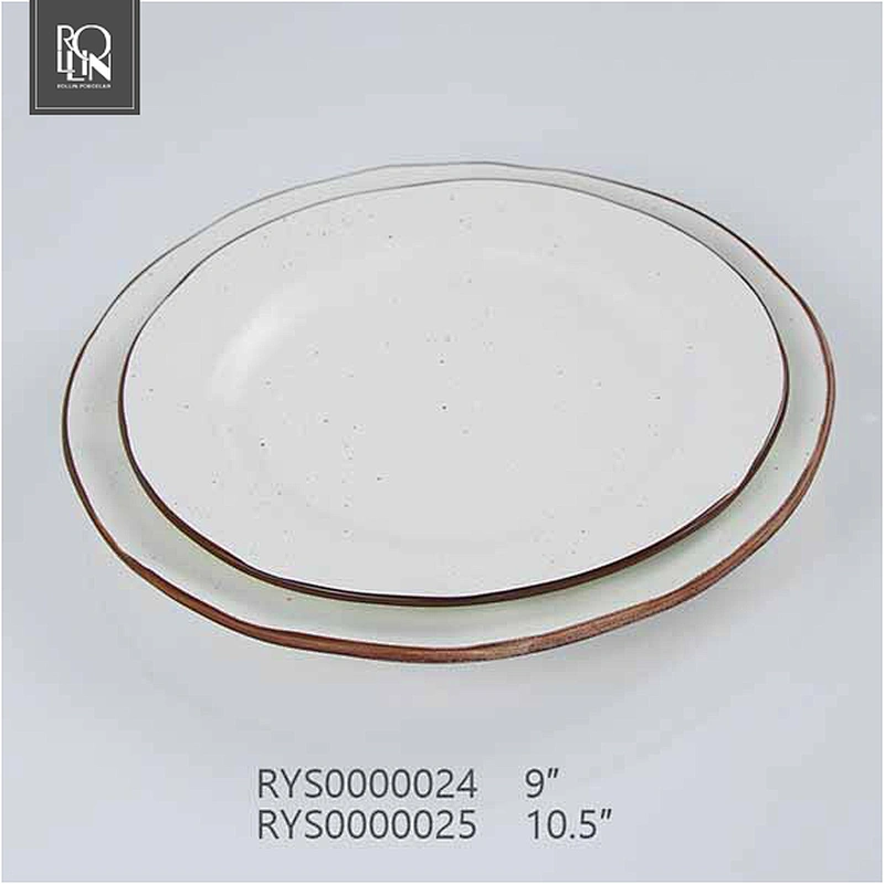 OEM/ODM  round coloured glaze coffee color edge porcelain ceramic plate for restaurant