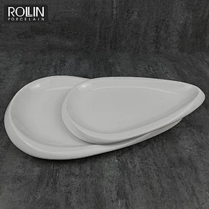 High quality porcelain restaurant plates melon seed shape food flat dinner plate white