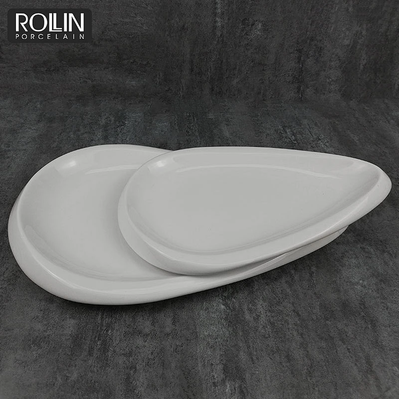 High quality porcelain restaurant plates melon seed shape food flat dinner plate white