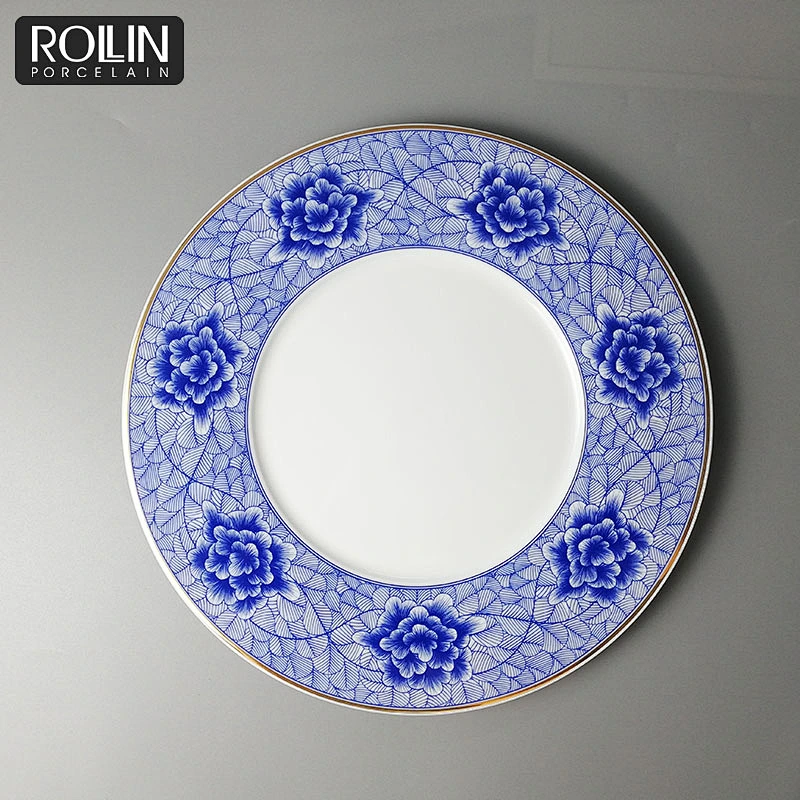 Blue Color Fine Bone China Charge Plates for Wedding and Banquet