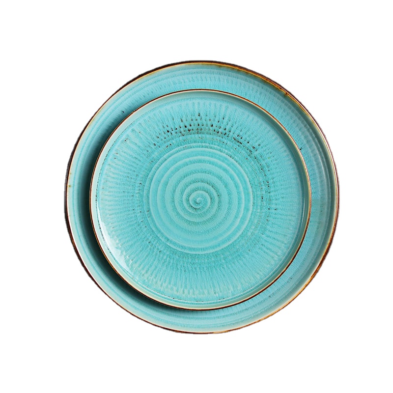 2020 New Fashion Banquet Hotel Ceramic Blue Round  Porcelain Plate For Restaurant