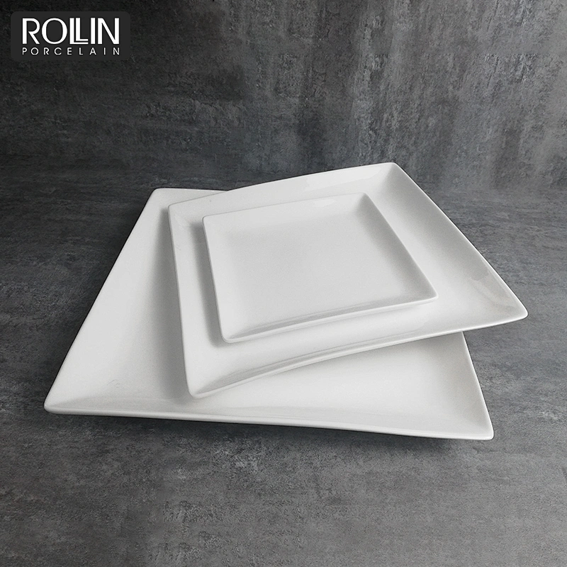 Hot sale hotel&restaurant dishware custom size white square ceramic dish dinner plates