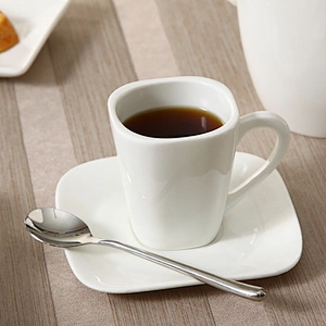Square shaped elegant white porcelain Cup set for hotel&restaurant