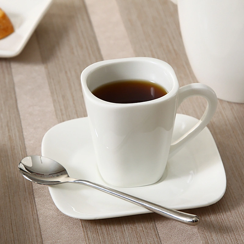 Square shaped elegant white porcelain Cup set for hotel&restaurant