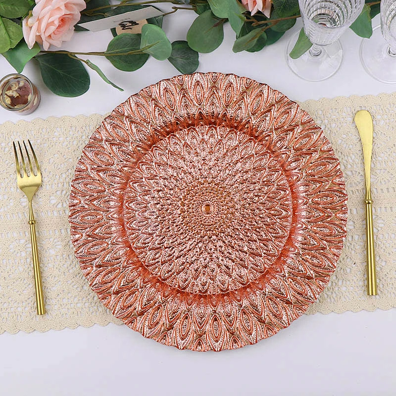 Wholesale fancy design wedding charger plates party fashion dinning tableware glass plates for reception event