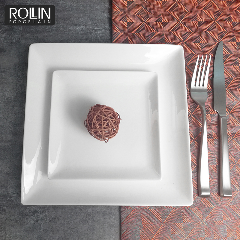 Hot sale hotel&restaurant dishware custom size white square ceramic dish dinner plates