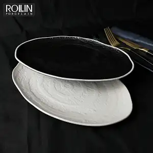 Hotel western style ceramic dinner set black porcelain dinnerware