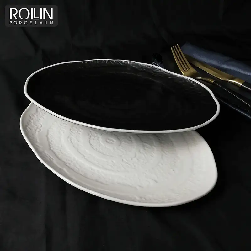 Hotel western style ceramic dinner set black porcelain dinnerware