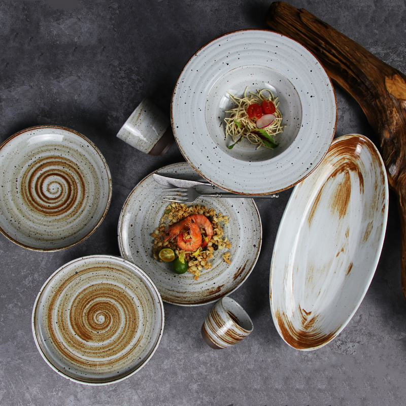 Custom tableware grey dinner set ceramic dinnerware for restaurant