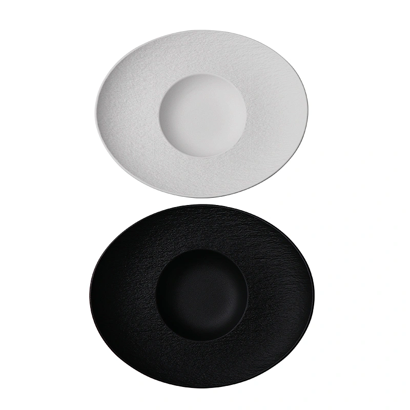 High temperature matte black white ceramic porcelain dinner plates soup plate dishes for tableware