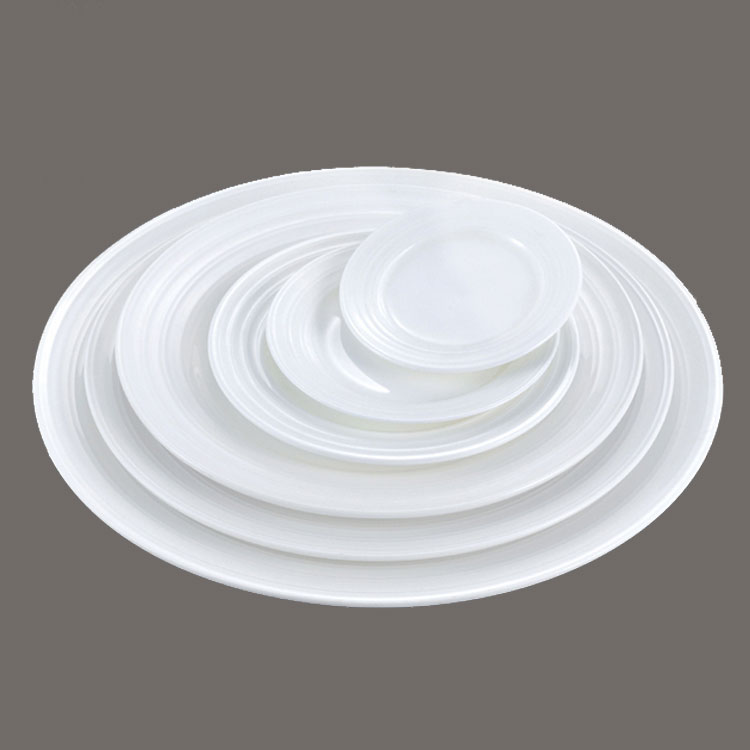 Best-selling double line series western style white porcelain ceramic beefsteak round dinner plate