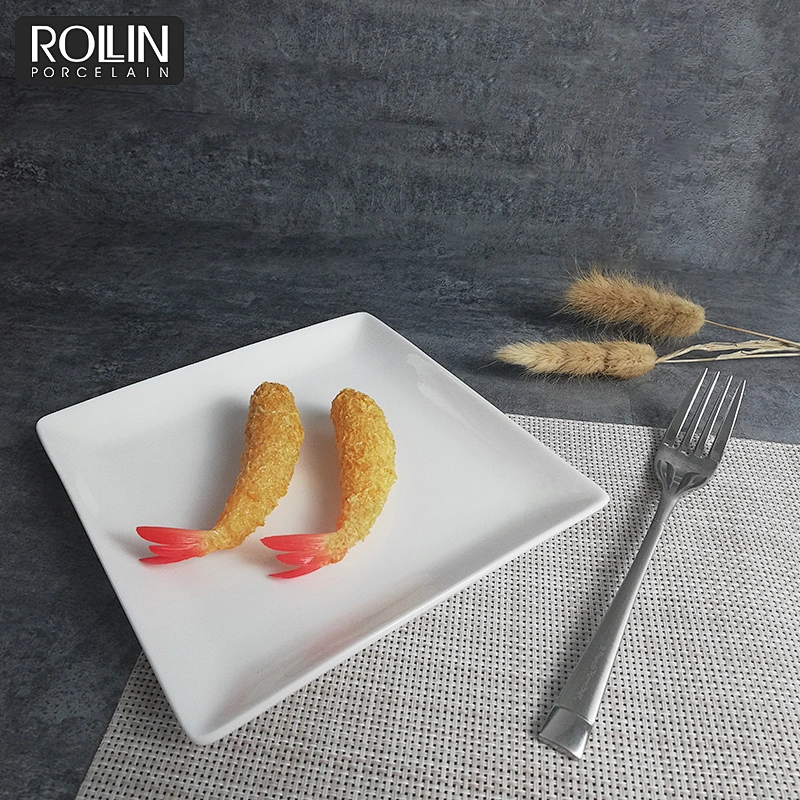 Hot sale hotel&restaurant dishware custom size white square ceramic dish dinner plates