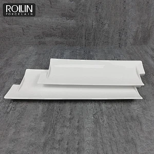 new design wedding banquet flat sushi bread  plate rectangle white ceramic coating  plates