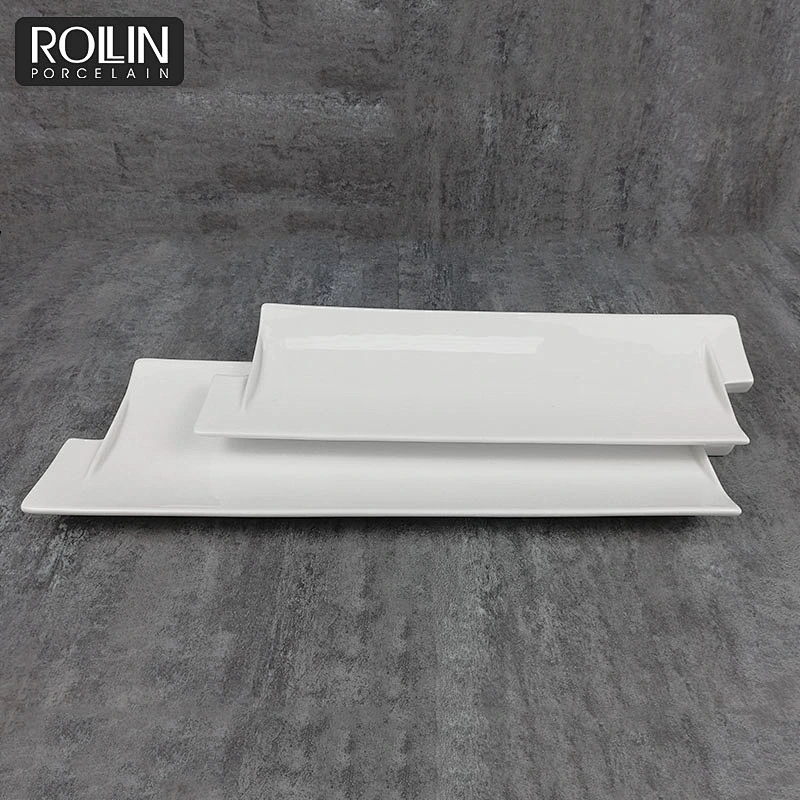 new design wedding banquet flat sushi bread  plate rectangle white ceramic coating  plates