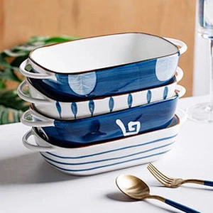 Crockery Household Bakeware Pans With Handle Ceramic Baking Tray Pasta Baking Dishes