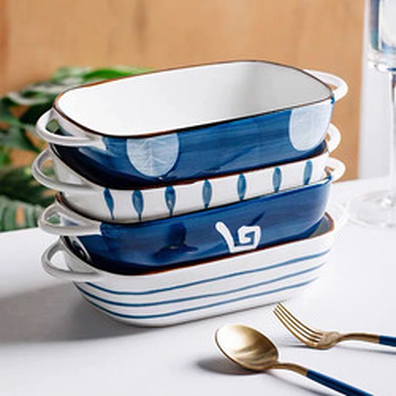 Crockery Household Bakeware Pans With Handle Ceramic Baking Tray Pasta Baking Dishes