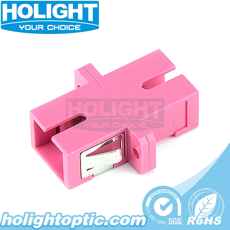 SC to SC Simplex OM4 Pink Fiber Optic Adapter with Flange
