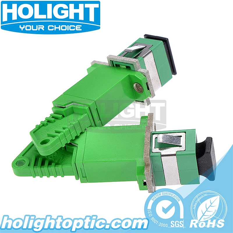E2000/APC to SC/APC Fiber Optic Adapter with Flange