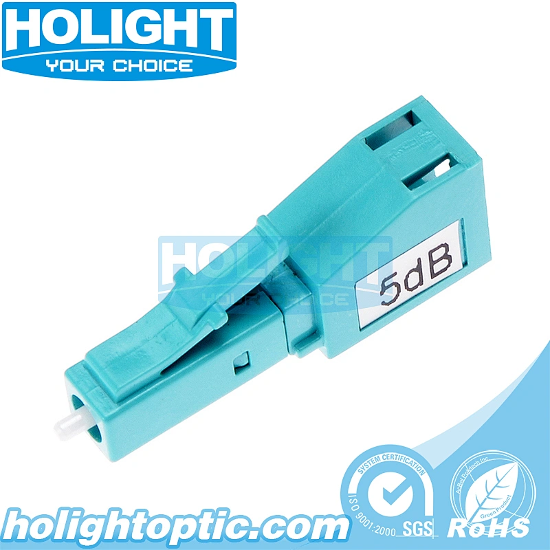 Plug-in Fiber Optic Attenuator LC OM3 Multimode Male to Female Aqua