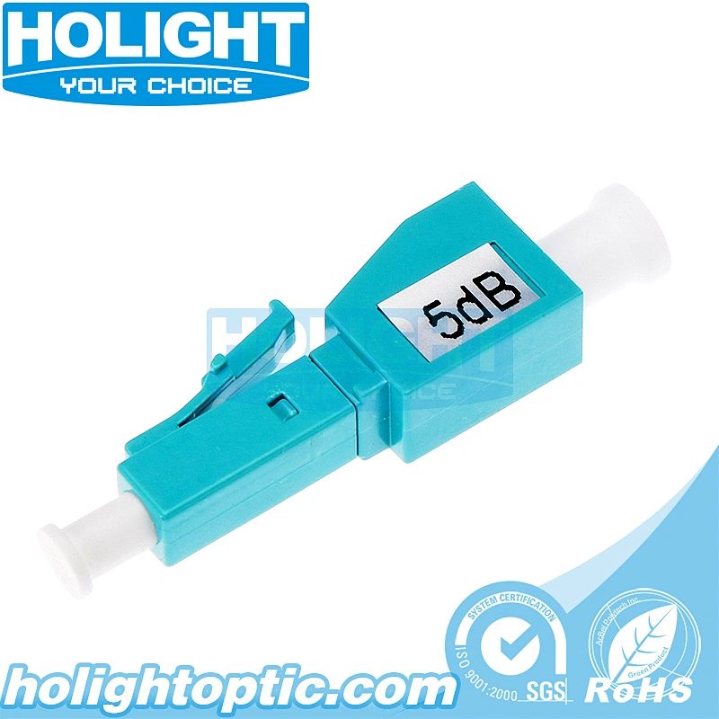 Plug-in Fiber Optic Attenuator LC OM3 Multimode Male to Female Aqua