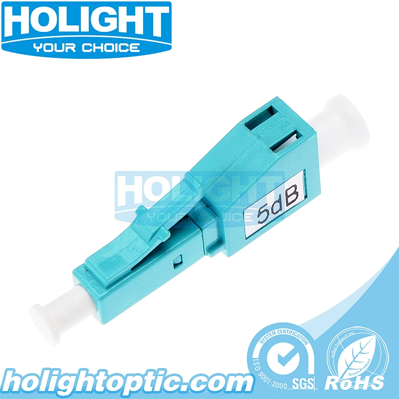 Plug-in Fiber Optic Attenuator LC OM3 Multimode Male to Female Aqua