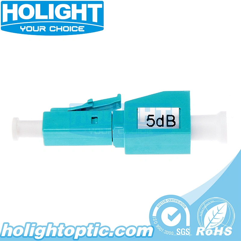 Plug-in Fiber Optic Attenuator LC OM3 Multimode Male to Female Aqua