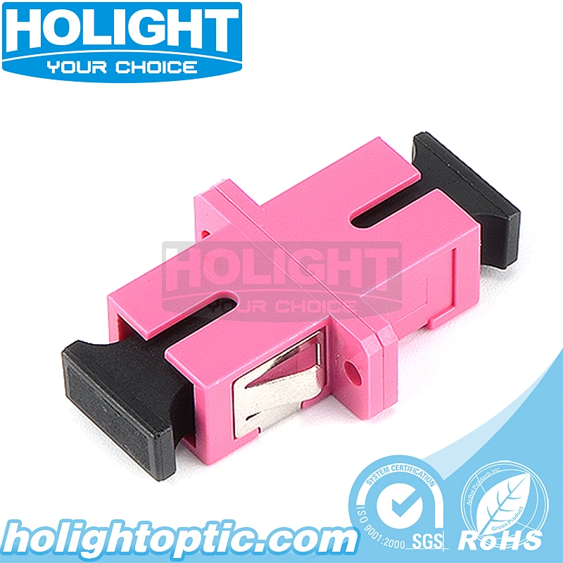 SC to SC Simplex OM4 Pink Fiber Optic Adapter with Flange
