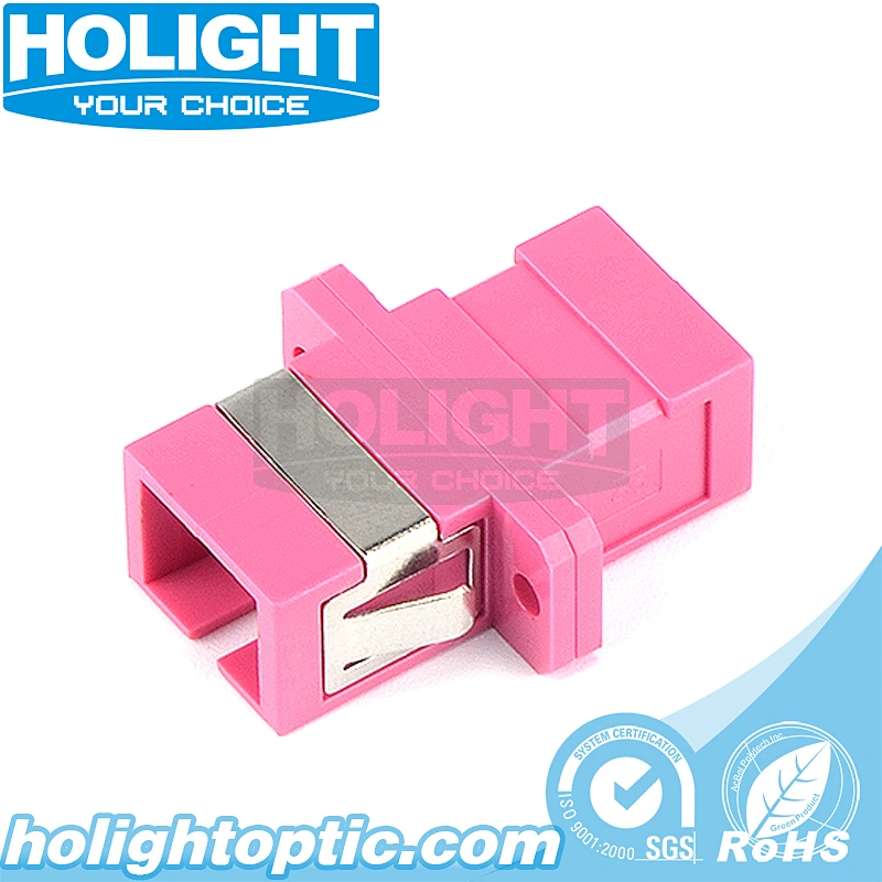 SC to SC Simplex OM4 Pink Fiber Optic Adapter with Flange