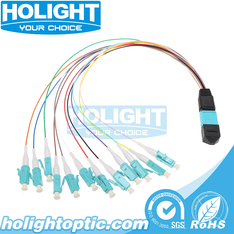 MPO/MTP to LC OM3 12 core ribbon fiber fanout Patch Cord