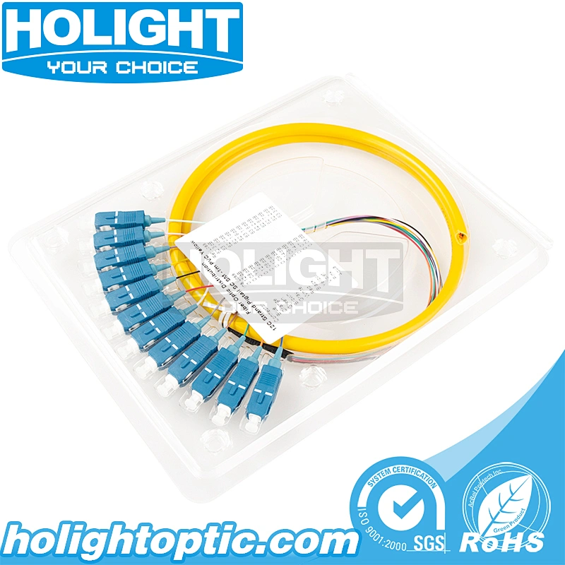 Preterminated Pigtail 12 Fibers SC Single Mode Yellow for Fiber Optic